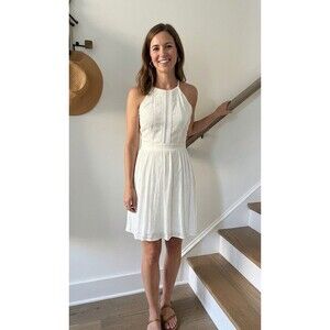 AQUA White Halter Fit Flare Dress Women's XS